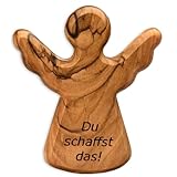 Kassis Geschenkartikel Olivenholz-Schutzengel - Handgefertigte Engel-Figur aus Bethlehem - Schutzengel-Glücksbringer - (Du schaffst das) - (1 Stück)