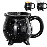 MeYuxg Kaffeebecher mit Sternen, Hexenkessel 350ml, Schwarze Hexenbecher Keramiktasse, Halloween Becher, Personalisierte Vierbeinige Kaffeetasse, Lustige Hexenkessel Tassen für Tee, Saft, Kaffee