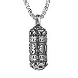HZMAN tibetischen Buddhismus Meditation Edelstahl Anhänger Gedenk Kremation Asche Pille Zylinder Container Halskette 22 + 2 Zoll Kette (zylindrisch)