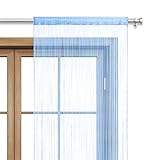 wometo Fadenvorhang Türvorhang Fäden 90x245 cm blau hellblau - Stangendurchzug oekoTex kürzbar waschbar Uni einfarbig in vielen bunten Farben