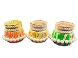 Dekoratives Kerzenhalter-Set, traditionelles Jaipuri-Design mit Perlen, goldfarbenes Gittermuster, orange/gelb/grün, 3 Stück, ohne Wachs