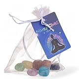 MIJOMA Chakra Steine Set – 7 Edelsteine für Energie & Harmonie im Organza-Säckchen – Amethyst, Sodalith, Aventurin, Citrin, Karneol, Jaspis & Howlith – Mit Erklärungszettel