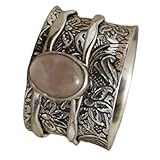 Natürlicher Rosenquarz-Rosa-Edelstein-Cabochon-Oval-Spinner-Ring, Oktober-Geburtsstein-Geschenkring für Frauen und Männer, Meditations-Spinn-Ring, Daumenring, Angst-Ring