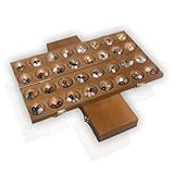 TURINTO Naturholz Hus Steinchenspiel Bao Kalaha Mancala Edelsteinspiel inklusive Edelsteinen Brettspiel Gesellschaftsspiele als Geschenk für Kinder (Inkl. goldenem Metallverschluss)