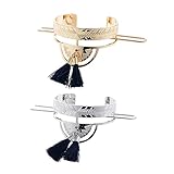 BAZEITFLOW 2 Stück Haar Manschette aus Hochwertiger mit Tasseln Halbrund Glänzend Leichter Stick Bun Holder Eleganter Haarschmuck für Alltag Hochzeit Schnelles Hochstecken Sicherer Ziehen