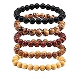 MILAKOO 5 Stück Holz Gebet Perlen Armband Mala Perlen Armbänder für Männer Frauen 8mm