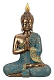 Lifestyle & More Buddha Skulptur Dekofigur aus Kunststein Gold/Mint grün Höhe 30cm Breite 20cm