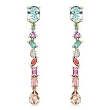 YEPZOKO Lange Kristall-Ohrringe für Frauen, Hochzeit, Braut, bunte Strasssteine, Zirkonia, Tropfenohrringe für Frauen, Mädchen, Mutter, Ehefrau, Large, Kupfer, Kristall Zirkonia