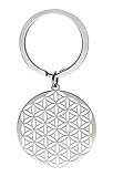 cooltime Edelstahl Anhänger Schlüsselanhänger Blume des Lebens Mandala Kreis rund Charm Schlüsselanhänger (Stil 3), silber, 24.8 cm