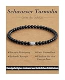 Landorilo Armband Damen, 4mm Echten Naturstein mit 925 Sterling Silber Liebe Perlen, Heilsteine Yoga Perlenarmband, Weihnachten, Geburtstag, Jahrestag Geschenk für Frauen(Schwarzer Turmalin)