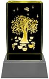 Kaltner Präsente Stimmungslicht - Das perfekte Geschenk: LED Kerze/Kristall Glasblock / 3D-Laser-Gravur Baum des Lebens/Lebensbaum Symbol/Zen/Esoterik/Buddha/Buddhismus