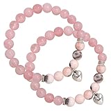 Valicaer 2 Stück Heilstein-Mädchen Armband,mit Rosenquarz & Bergkristall–Natürliches Edelstein,Gegen Frauen Stress,Spiritueller Schutzschmuck mit Bedeutungskarte,Geburtstaggeschenk (Klar Rosa)