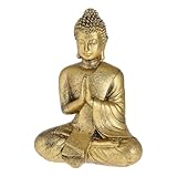 HAC24 Sitzender Buddha Figur aus Polyresin Gold Höhe 17 cm Deko Budda Skulptur Dekofigur Wetterfest