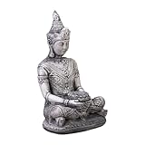 gartendekoparadies.de Thailändische Buddha Statue, Steinfigur, H. 80 cm, 75 kg, Grau, frostsicher aus Steinguss für Außenbereich