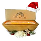 Wanderholz Sojawachskerze in einer Zedernholz Holzschale - Nachhaltige Mehrdochtkerze mit Sojawachs Vierdochtkerze Kerzenwachs Sojakerze Große Kerzen Geschenk Kerze Groß Deko Wohnzimmer Kerze XXL