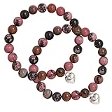 Valicaer 2 Stück Heilstein-Mädchen Armband,mit Rosenquarz & Bergkristall–Natürliches Edelstein,Gegen Frauen Stress,Spiritueller Schutzschmuck mit Bedeutungskarte,Geburtstaggeschenk (Schwarz Rot)