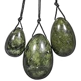 KYEYGWO Grüner Jade Reiki Heilung Kristall Yoni Eier Set mit 3 Größen, Polierte Oval Kugel-Eier Massage Steine Damen Edelstein Ei für Stärkung der Beckenbodenmuskulatur und Kegel Übung