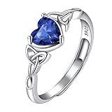 Suplight 925 Sterlingsilber Damen Solitärring mit Herz synthetische Saphir Geburtsstein September Verstellbarer Ring mit Blauer Zirkonia eingelegt Schmuck für Mädchen Frauen