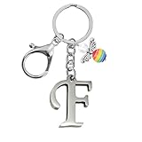 Helgee Schlüsselanhänger, Metall Schutzengel Schlüsselanhänger with A-Z Buchstaben,Geschenk Schutzengel Glücksbringer - Süßer Engel mit Herz als Geschenkidee für Freundin (F)