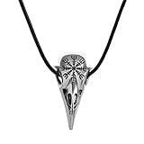 BlackAmazement Halskette mit Anhänger Raben Krähen Skull Schädel Totenkopf Vegvisir Wegweiser Symbol Lederkette Wikinger Viking Gothic Biker Damen Herren