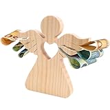 LAMEK Holzengel mit Herz Holz Schutzengel Geldgeschenk Engel Holzfiguren Glücksengel Figur Gastgeschenk Holzdeko Geschenk für Hochzeit Taufe Kommunion Konfirmation Weihnachten