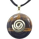 Steinfixx® - Premium Tigerauge Donut A+ Qualität optional als Kette mit Silber- oder Goldanhänger und 80cm Lederband | Heilstein | Edelstein | Chakra-Stein (Donut mit Goldspirale)