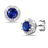 Bestyle 925 Silber Ohrringe Stecker Damen Saphir Ohrstecker Elegant Exquisite Kristalle Damenohrringe September Geburtstags Geschenk