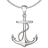 CLEVER SCHMUCK Herren Halskette Anhänger Anker 24 mm maritim beidseitig plastisch Kette Panzer 50 cm 925 Sterling Silber im Schmucketui