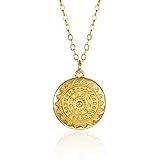 ZAVANA Runde Scheiben-Halskette, Vergoldete Halskette mit rundem Mandala Anhänger. Zierliche Goldkette mit glänzendem Anhänger für Damen und Teenager Mädchen. Hochwertiger Modeschmuck für Frauen.