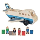 Hölzerne Passagierflugzeugset - Holz Reise Flugzeug Spielzeug Set, Kinder Airplane Spielzeug mit 4 Spielfiguren und 4 Koffer, Klassisches Holzspielzeug für Rollenspiel und Fähigkeitenentwicklung