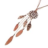 Beyond Dreams® Kette Schmuck für Damen mit Dreamcatcher | Lange Halskette Modeschmuck für Frauen | Feder Accessoires Indianer Schmuck | Leder Federkette mit Traumfänger Anhänger