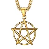 U7 18k vergoldet Pentagramm Anhänger Halskette Salomon Medaille mit 55+5cm Weizenkette Wicca Hexenstern Modeschmuck Accessoire für Weihnachten Geburtstag