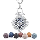 CELESTIA Aromatherapie Schmuck Ätherisches Öle Diffusor Halskette für Damen, Versilbert Medaillon Anhänger mit 7 Pelelith Steinen
