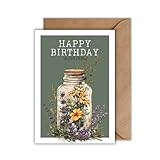 WBdesignz Geburtstagskarte – DIN A6 – „Happy Birthday – Alles Liebe“ mit Blumen im Glas – Naturmotiv & Vintage-Stil – Grußkarte für Frauen, Freundinnen, Kolleginnen & Gartenfreunde