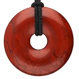 Lebensquelle Plus Roter Jaspis Donut | Ø 40 mm Edelstein + Baumwollband | Edelstein Anhänger | Echte Heilsteinkette inkl. Band