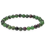 Lebensquelle Plus Kugelarmband | Perlen Armband 6 mm | Hochwertiges Edelsteinarmband | Natur Stein Edelsteinarmband dehnbar (Zoisit mit Rubin)