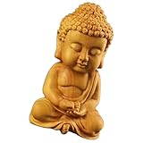 GANAZONO Handgeschnitzter Sakyamuni Buddha Statue Ornamente Heiter Sitzende Buddha Meditieren Skulptur Figur Kleine Tasche Holz Geschnitzte Statue Für Glück Wohlstand