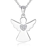 Schutzengel Kette Anhänger Damen Silber 925, Mutter Tochter Kette Mama, Schutzengel Taufe Glücksbringer Engel Halskette Mädchen Kinder, Kommunion Schulanfang Schulkind Geschenke Frauen Mädchen