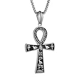 HZMAN Edelstahl große Ankh Kreuz Anhänger Halskette altägyptischen Hieroglyphen Symbol 22 + 2 Zoll Kette (Silber groß)
