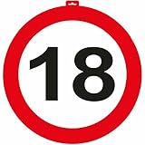 CARPETA® - Riesen Verkehrsschild * Zahl 18 * ┃ Ø 47,5cm ┃ Deko 18. Geburtstag ┃ Türschild und Straßenschild ┃ Mit & ohne Aufhänger