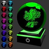 HONPHIER 3D Kristallkugel Nachtlicht Baum des Lebens Crystal Lampe Stimmungslicht Dimmbar mit LED Basis Kristallkugel Tischlampe Dekoration für Heim, Familie Freund Geschenke