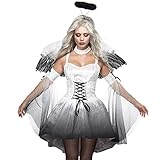Facynde Gefallener Engel Kostüm Damen | Dark Angel Kostü für Damen,Fallen Ev Angel Cosplay Outfits mit Flügeln und Heiligenschein für die Halloween-