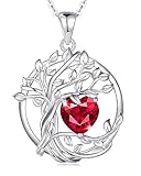 FANCIME Lebensbaum Rubin Kette für Damen 925 Sterling Silber Baum des Lebens Rubin Anhänger Halskette Schmuck Geschenke für Frauen Mädchen, Kettenlänge: 40+5 cm