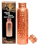 Kupfer-Wasserflasche, handgefertigt, ayurvedisch, 100 % reines Kupfer, für Damen und Herren, auslaufsicherer Deckel, BPA-frei, nicht isoliert und umweltfreundlich, Premium-Qualität für Sport und