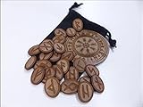 25 Runensteine aus Holz Runenset Nussbaum Runen Set (Runen 20x25mm ohne Kompass)