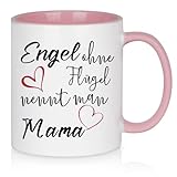 Diztoud Geschenke für Mama, Tasse Mama Geschenk Weihnachten Muttertag, lustige Mutter Geschenk, Engel ohne Flügel nennt man Mama, Weihnachtsgeschenke, Muttertagsgeschenk, 325ml Keramik Kaffeetasse