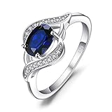 JewelryPalace Ovalschliff 1ct Erstellter Blau Saphir Ring Damen, Ring mit Stein Schmuck Set, Verlobungsring Silberring Solitär Damenring Silber Ringe 925 für Frauen, Schmuck Mädchen Promise Ring 60