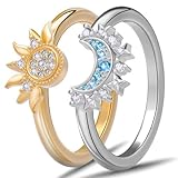 aesdox Sonne Mond Ring Set, Freundschaftsringe Sonne Ring Herren Gold und Mondring Damen Silber 925 (#6, Sonne&Mond)
