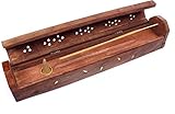 Luxflair Räucherbox aus Sheesham-Holz mit Messingornamenten, handgefertigt für Räucherstäbchen & Räucherkegel – Mit Aufbewahrungsfach