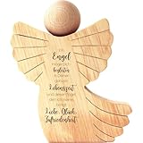 Geschenkissimo Liebe Glück Zufriedenheit - Engel aus Holz, Engelsfigur mit Spruch als Schutzengel zur Geburt, Taufe, Geburtstag Geschenkidee